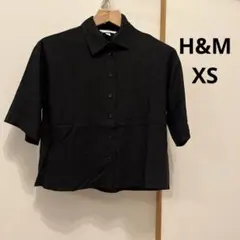 ★今期購入★H&M ブラック　黒　リネン　麻　半袖ブラウス　XS