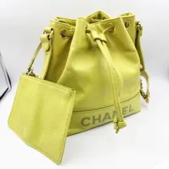 CHANEL　シャネル　ロゴ　巾着　ショルダーバッグ　ライトグリーン　保存袋付きのサムネイル