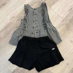 BeBe フリル付きチェック柄タンクトップとショートパンツセット 90cm