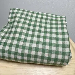 ナチュラル系生成り×グリーン緑チェック★綿麻キャンバス生地50c★小さめギンガム