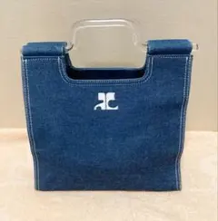 クレージュ ハンドバッグ クリアハンドル 希少 ロゴ刺繍 インディゴ