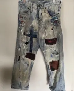a4473 アミリ デニム ハーフパンツ 薄青 28 クラッシュ ペイント 春夏 