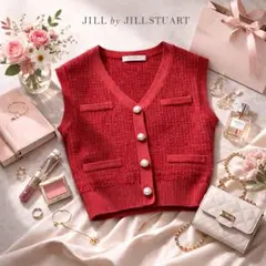 【美品】ジルバイジルスチュアート ニットベスト F レッド パールボタン 春夏