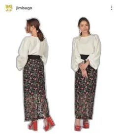 SNIDEL レースエンブロイダリースカート 黒と赤の花柄 タイトロングスカート