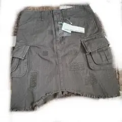 新品タグ付き☆cantwoカーキ色ダメージデニム風スカート