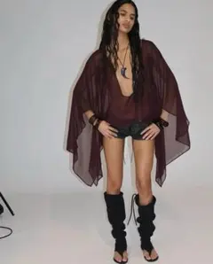 Jaded London シフォン バーガンディ カーディガン