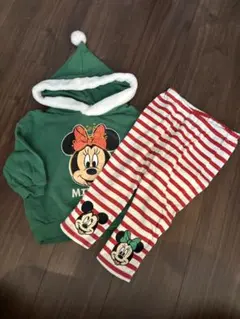 ミニーマウス フード付きトレーナーとパンツセット　90（ミニー緑）
