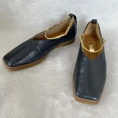 美品✨️ルタロン 23.5cm GRISEレザーEDGEクレープソールフラット 青