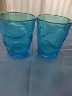イルカ青色ガラスコップ 2個セット