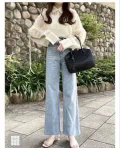 グレイル　GRL フリンジヘムセミフレアデニムパンツ[cu166]