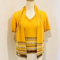 【美品・訳あり】LEONARD ビーズ装飾 ニットT ＆ ストール セット M
