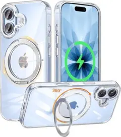 iPhone17 ケース MagSafe 360度スタンド 縦横 耐衝撃 クリア