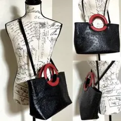 オーストリッチ 型押し バイカラー サークルハンドル 2way バッグ