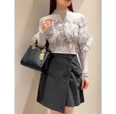 チュールオフショルドッキングニットプルオーバー　ライトグレー