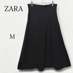 1588【ザラ】ハイウエストロングフレアスカート タック ストレッチ 黒 M