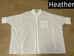 Heather 前スリット入り半袖シアーシャツ オーバーシャツ　ホワイトのサムネイル