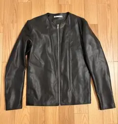 ZARA ブラックノーカラーフェイクレザージャケット USA S