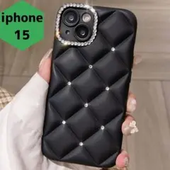 新品 iPhone15 スマホケース 黒 ダイヤモンド型 キルティング ラメ
