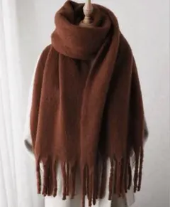 モヘア混　マフラー　無地　あったかい　防寒アイテム　ボリューム満点　ブラウン