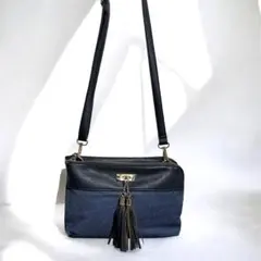 タッセル付きショルダーバッグ デニム×ネイビー　合成皮革