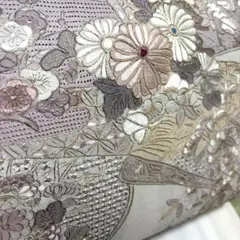 正絹　袋帯《汕頭刺繍　蘇州刺繍　花々》