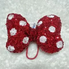 ディズニー ミニーちゃん　ヘアゴム ヘアポニー リボン スパンコール レッド 赤