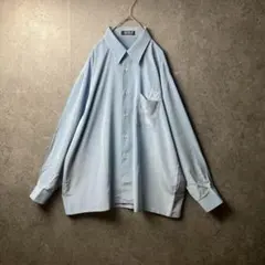 ヴィンテージ　長袖シャツ　ライトブルー　刺繍　マット感　レトロ