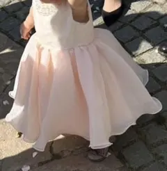 ベビードレス 90cm パール装飾 ピンク 花の妖精 レース チュール リボン