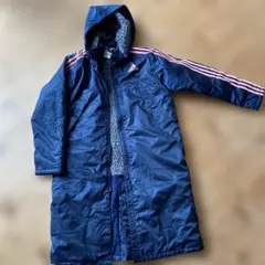 adidas フリースライニング ベンチコート ネイビー