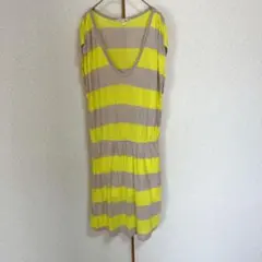 ソフトジョア ボーダーミニワンピース 【L】イエロー Ｖネック レイヤード
