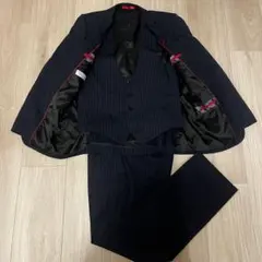 【美品】RESPECTNERO ネイビー ストライプ ビジネススリーピーススーツ