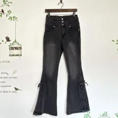 INGNI /サイドレースアップ フレアハイウエストデニムパンツ M