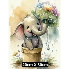 象と花のフルダイヤモンドペインティングキット　20cm X 30cm