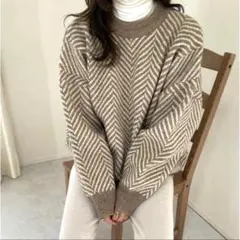 【美品】LE MORE (F) ニット セーター ヘリンボーン ベージュのサムネイル