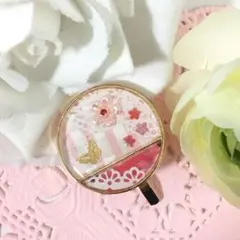 桃色の花と蝶とレースのポニーフック*レジン