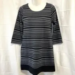 【anyFAM】チュニック　長袖　ボーダー　グレー×ブラック　M