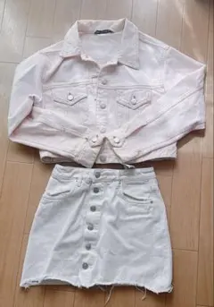 【訳あり】ZARA ピンクデニムジャケット＆スカートセット