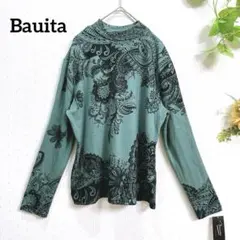 新品 Bauita M-L プルオーバー 濃緑 ペイズリー柄 ニット　タグ付