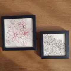 壁飾り　壁掛け　木枠　刺繍　花柄　アジアンテイスト