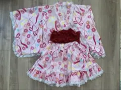 キッズ120センチ　ピンク　花柄　セパレート　浴衣　帯付き
