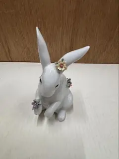 花飾りの白うさぎ ＃6098 ☆リヤドロ スペイン 光沢仕上げ