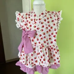 いちご柄ピンク甚平ドレス　100サイズ