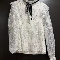 INGNIイングレース フリル花柄長袖シースルー 白 Mサイズ 黒リボン