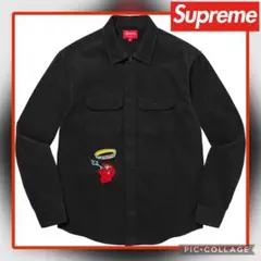 最安値 コーディロイ シャツ 黒 刺繍 ゴンズ ボタンシャツ supreme