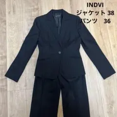 INDVI レディーススーツ　セットアップ　ブラック　ストライプ