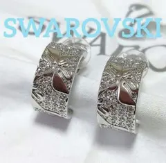 SWAROVSKI　ダブルスワン パヴェ クリスタル ハーフフープ イヤリング