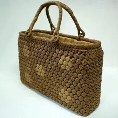 最高級 国産 山葡萄 極小玉粒六角花模様「白桜紋」二番皮かごバッグ国産柿渋染内布