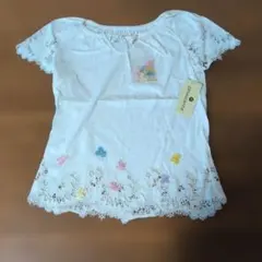 レース付き蝶刺繍ホワイトTシャツ