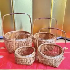 【未使用品】竹細工　竹籠4点セット　竹編みカゴ　バスケット　マルシェ　野菜果物