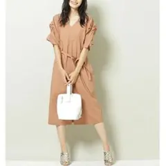 ナノユニバース ツイストスリーブ ワンピース リボン付き コットン S~Mサイズ